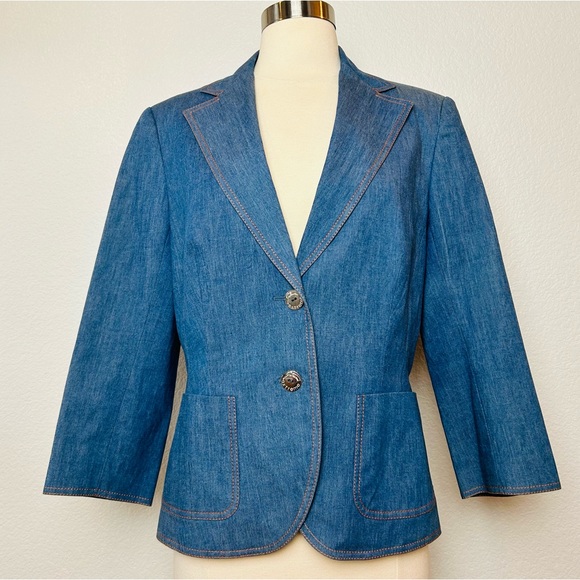 Marly's Gattiuoui Extreme Vintage Denim Lined Blazer Jacket Made In Italy Sz 44 - Picture 1 of 11